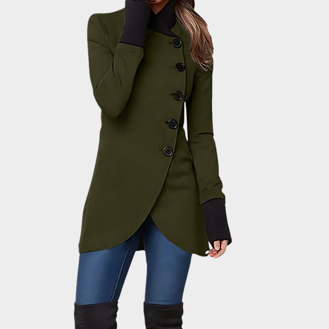 Women's Stand Collar Coat - Mid-Length - Irregular Hem - Thick & Warm - Multiple Colours