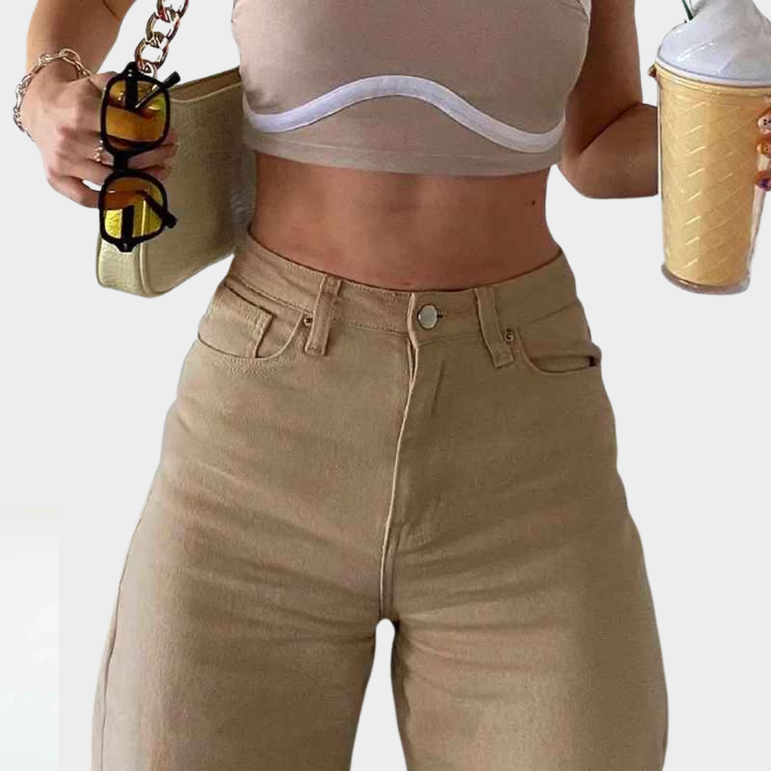 Women's High-Waist Straight-Leg Jeans - Loose Fit Casual Denim Trousers - Zipper Pockets - Multiple Colours