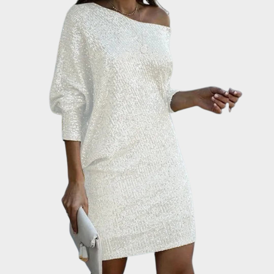 Women's Sequin Party Dress – Elegant One-Shoulder Cocktail Gown – Long Sleeve – Multiple Colours
