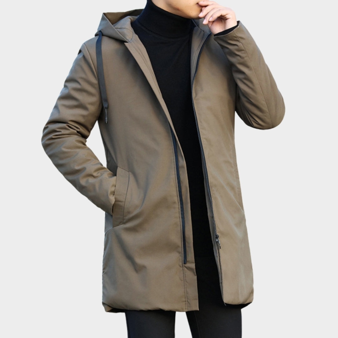 Men’s Hooded Trench Coat - Warm Thicken Windbreaker, Casual Autumn Winter Jacket, Black, Brown