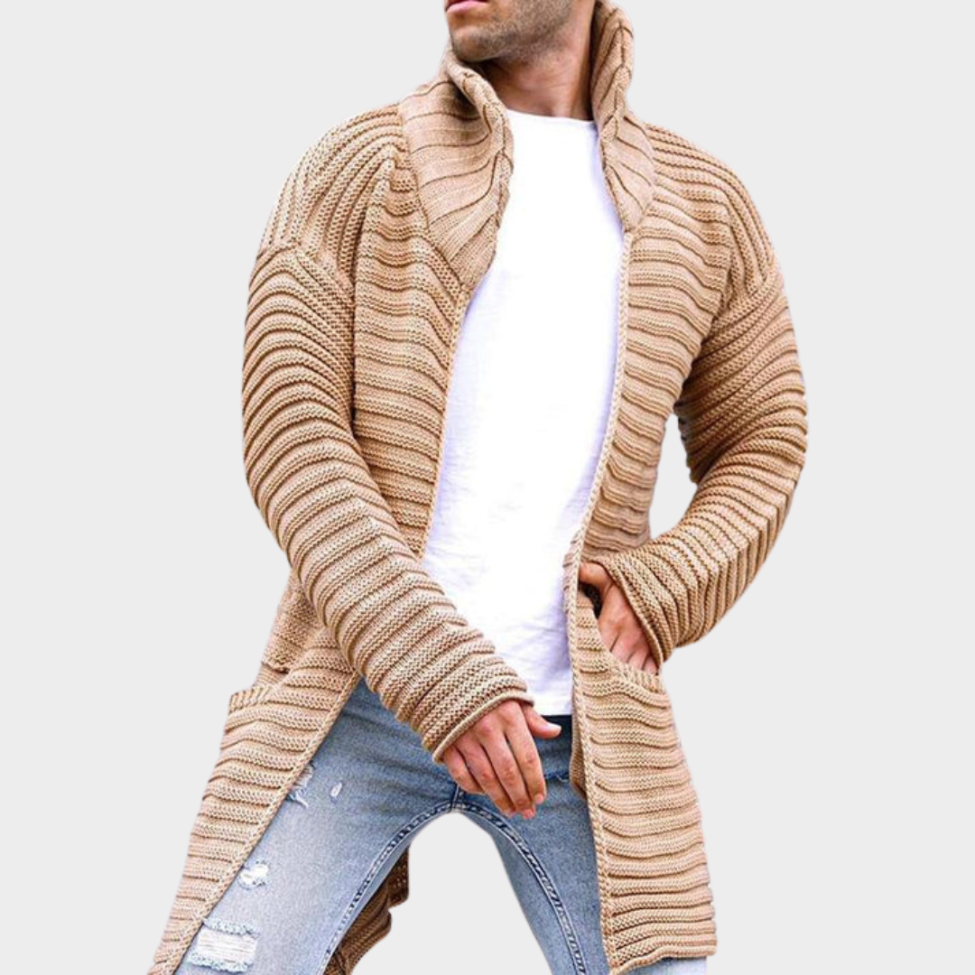 Men's Knitted Cardigan Sweater – Turtleneck Long Sleeve Coat – Multiple Colours