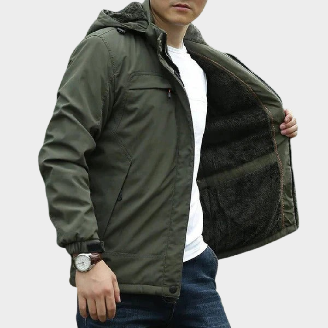 Men’s Relaxed Fit Hooded Jacket – Water-Resistant Faux Fur Lined Zip Front Outerwear – Multiple Colours
