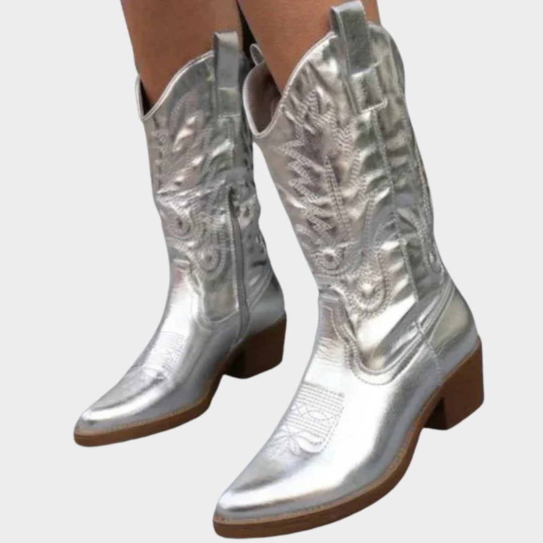 Women's Western Cowboy Style Ankle Boots – Pointed Toe Mid-Calf Boots with Side Zipper – Multiple Colours