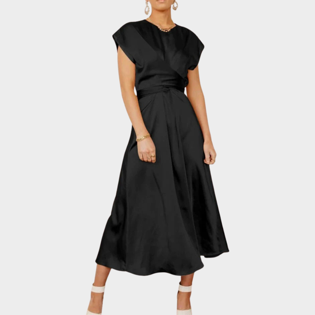 Women’s Satin Draped Evening Dress – Elegant Slim Fit with Binding Detail – Lightweight Silky Finish – Multiple Colours