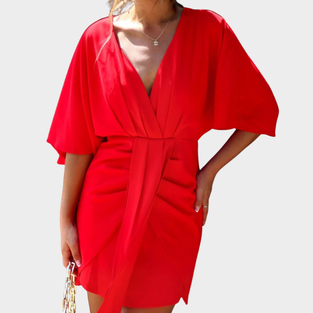 Women Slim Fit Mini Dress – Asymmetrical V-Neck Chinese Style – Multiple Colours