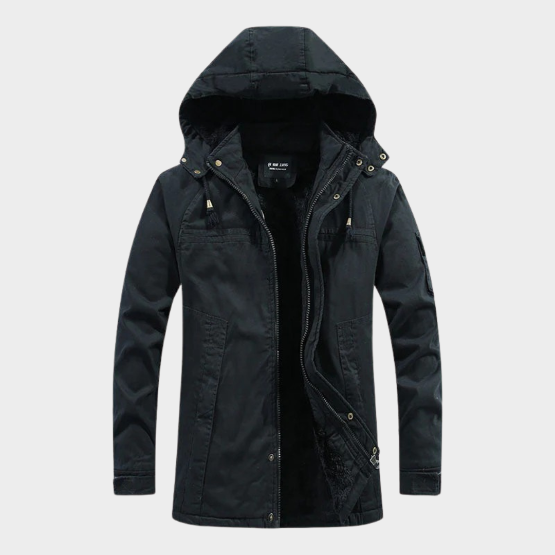 Men’s Slim Fit Hooded Jacket – Mid-Length Cotton Blend Coat with Fleece Lining and Multiple Pockets – Multiple Colours