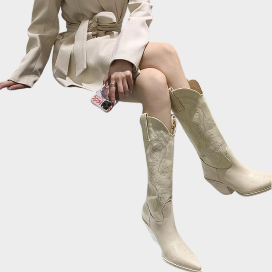 Women's Pointed Toe Ankle Boots – Square Heels – Western Style – Faux Leather – Multiple Colours