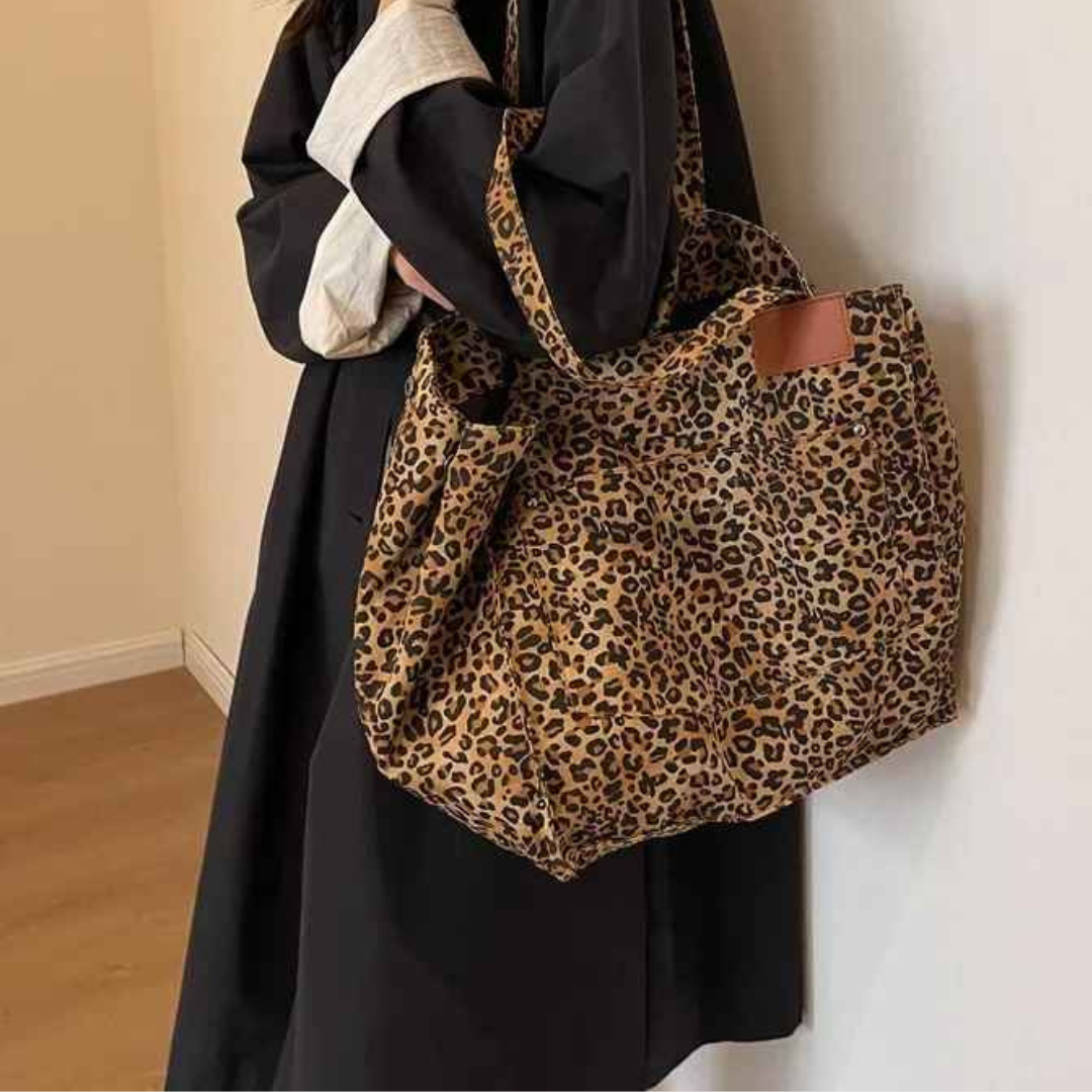 Women Tote Bag – Leopard Print Large Capacity Canvas Shoulder Handbag – Multiple Colours