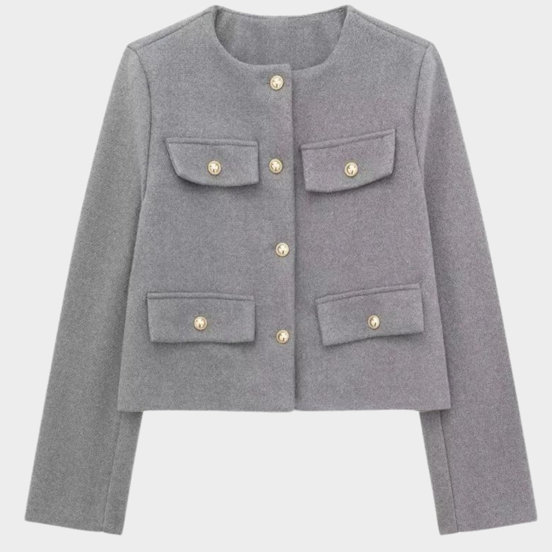 Women's Cropped Jacket – Button-Up – Long Sleeve – Front Flap – Vintage O-Neck – Multiple Colours