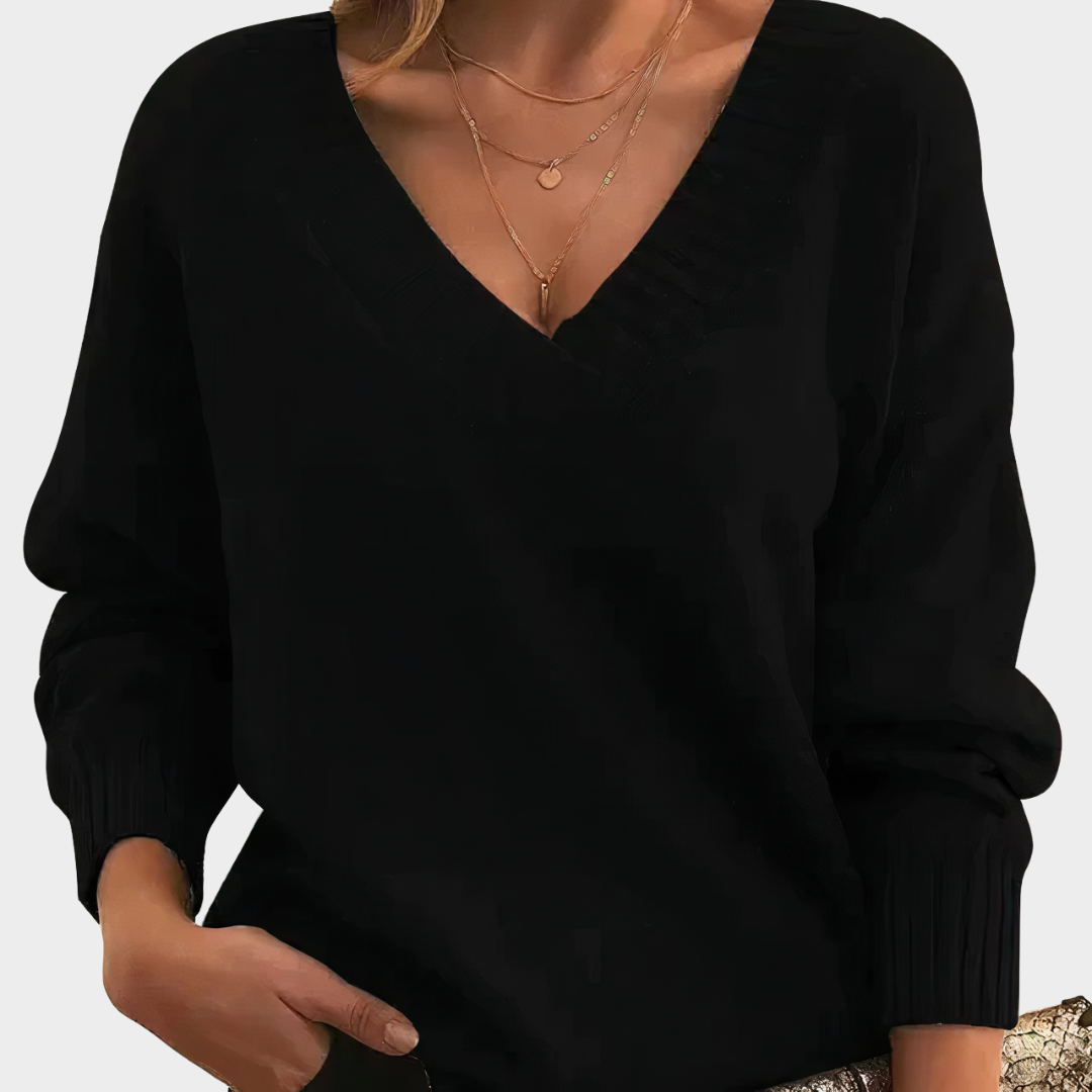 Women's V-Neck Sweater – Long Sleeve – Soft Knit Pullover – Elegant Office & Casual Wear – Comfortable Fit – Multiple Colours