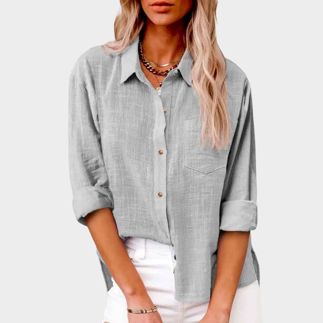Women Long Sleeve Shirt – Cotton Linen Solid Colour Casual Fit Blouse – Multiple Colours