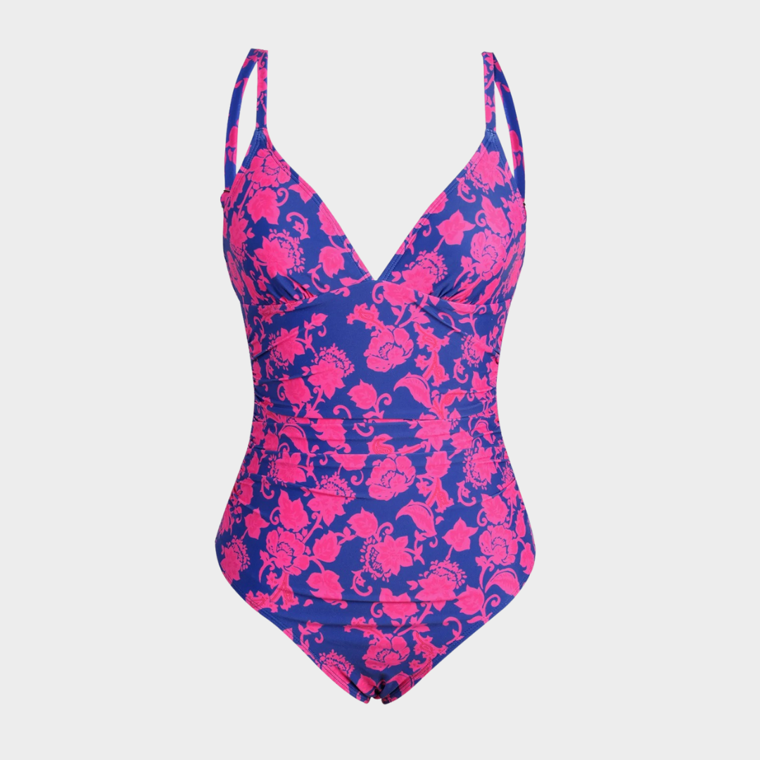 Women One-Piece Swimsuit – Deep V-Neck Shirred Fit with Removable Bra – Monokini Style Swimwear – Multiple Colours
