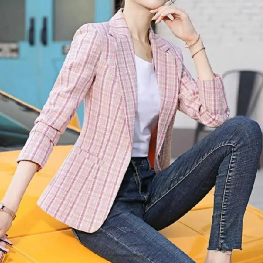 Women's Plaid Print Cardigan – Turn Down Collar Long Sleeve Anti-Wrinkle Coat – Multiple Colours