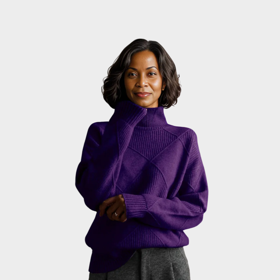 Warm Women’s Knitted Pullover – High Neckline, Long Sleeves, Loose Fit, Orange, Purple Blue, Pink, Cozy for Fall & Winter