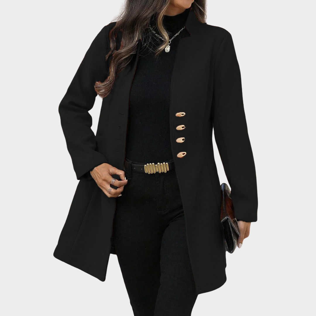 Women’s Wool Blend Coat – Slim Fit Mid-Length Jacket with Classic Lapel and Button Front – Multiple Colours