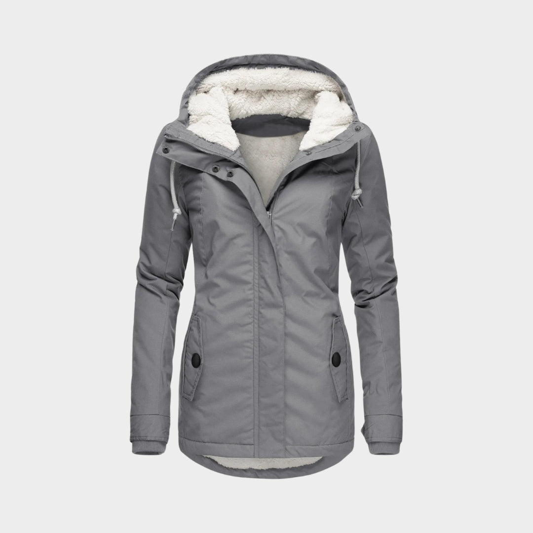 Women’s Winter Parka – Hooded Mid-Length Coat, Thick Plush Lining (Grey, Green, Black, and More)