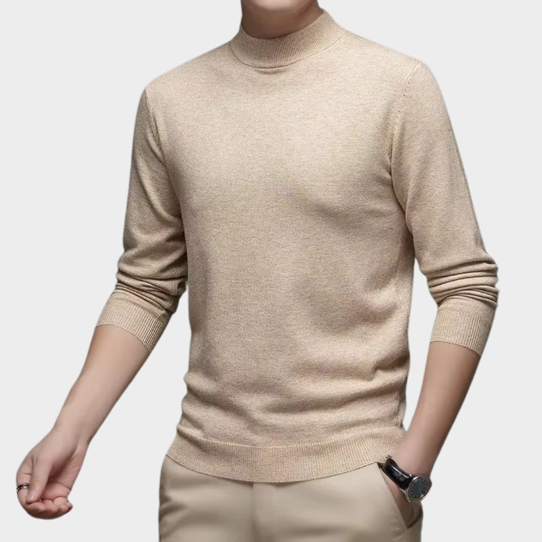 Men's Wool Sweater – Slim Fit Turtleneck Cashmere Knit, Solid Colors