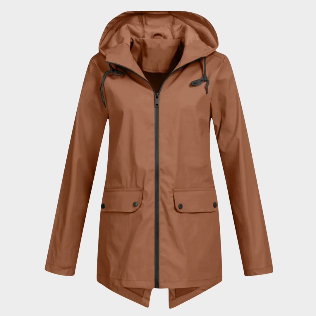 Women Waterproof Hooded Jacket – Lightweight Windproof Outdoor Raincoat – Solid Colour Hiking Outerwear – Multiple Colours