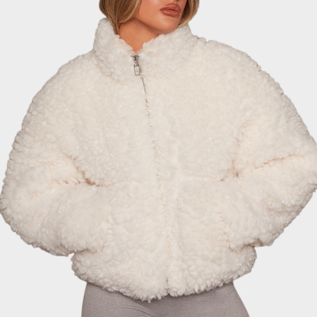 Women's Lambswool Short Coat – Warm & Thick Turtleneck Teddy Jacket – Multiple Colours