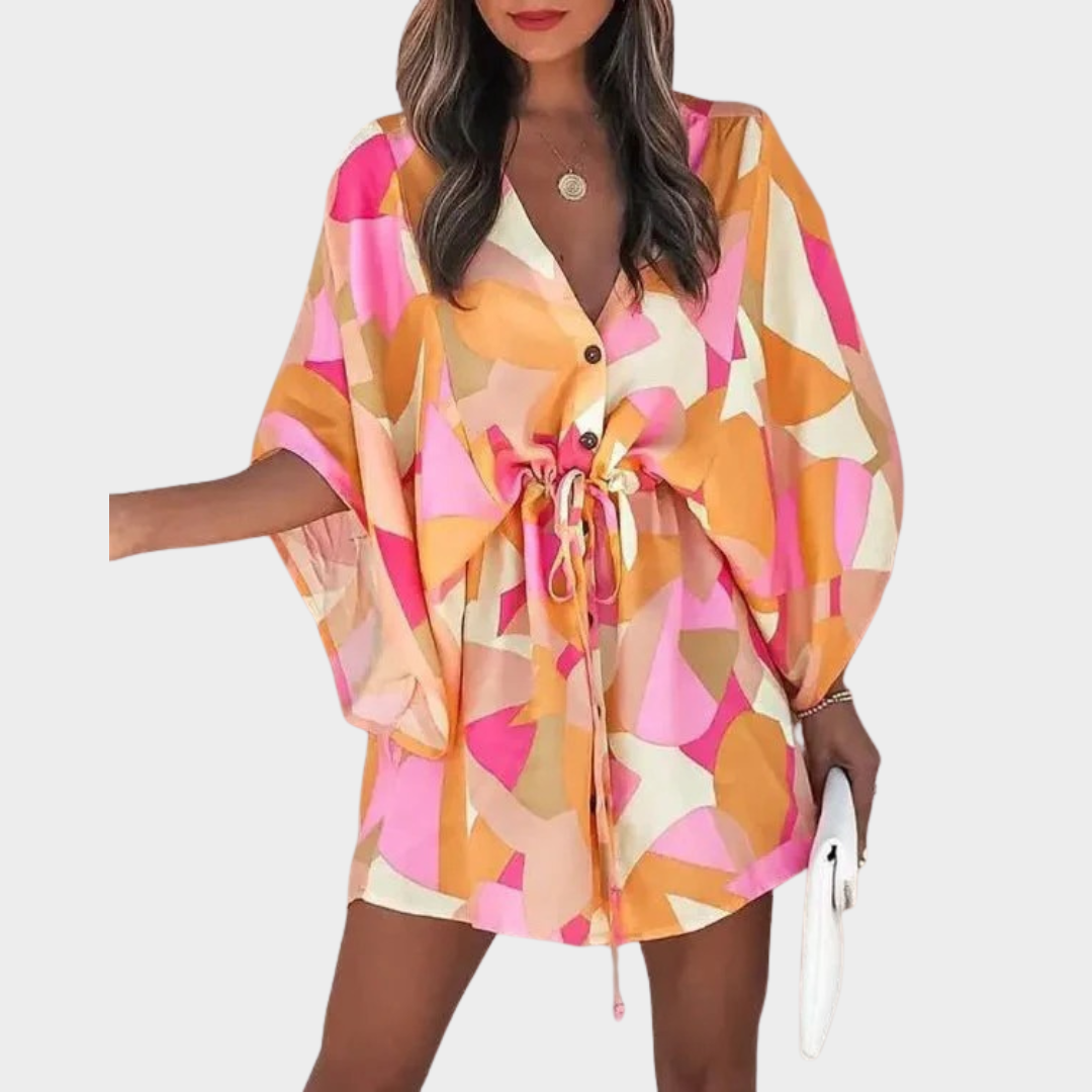 Women Floral Print Casual Dress – V-Neck – Half Sleeve – Ruffle Hem – Lightweight Fabric – Multiple Colours
