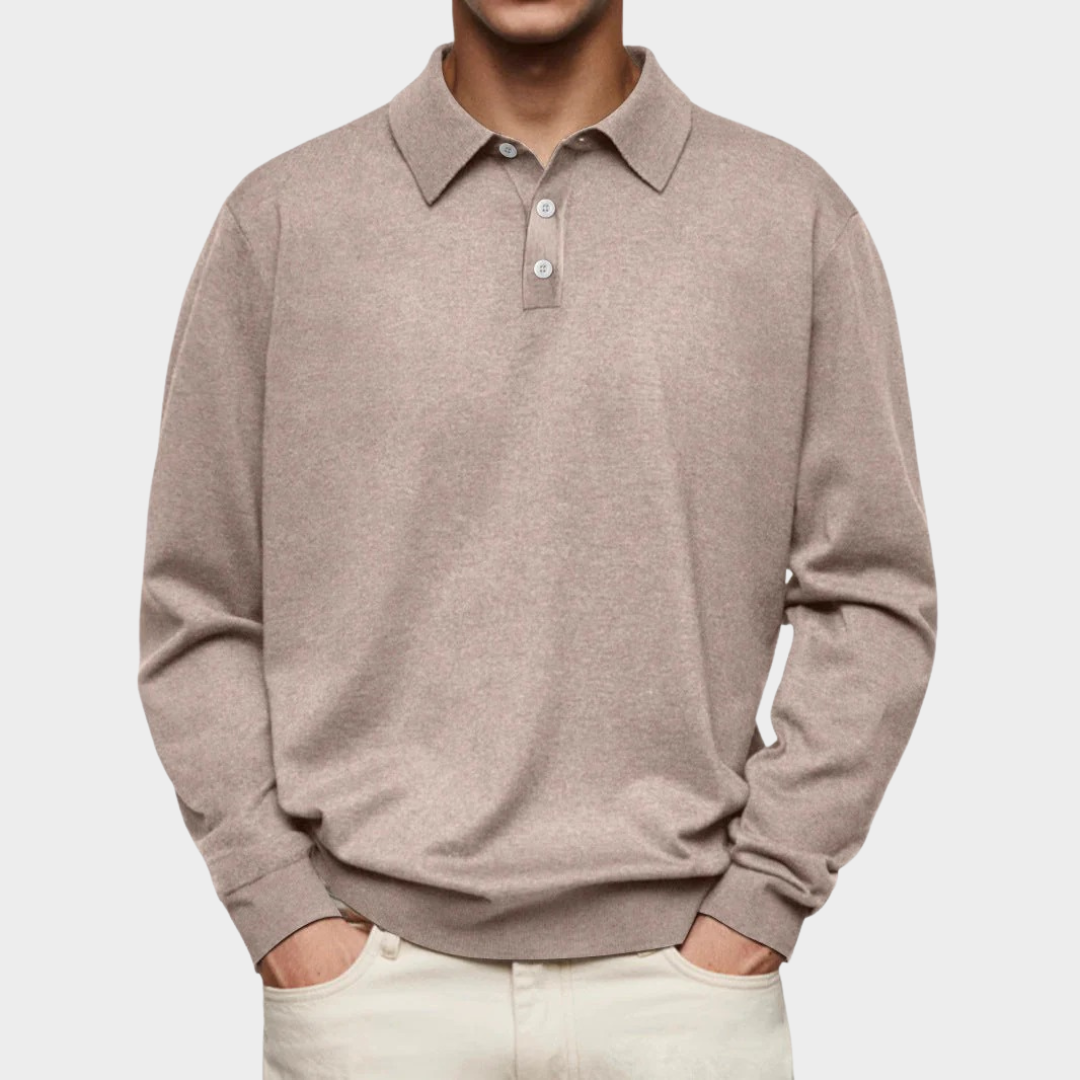 Men’s Long Sleeve Polo Sweatshirt – V-Neck Casual Fit – Velvet Texture with Button Detail – Multiple Colours