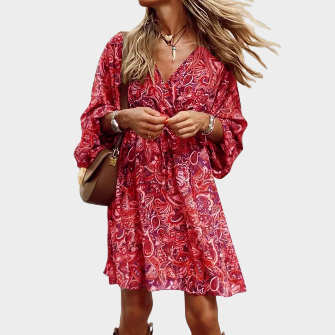 Women's Loose Fit Midi Dress – Short Sleeve – Pullover Waist Design – Printed Casual Street Style – Multiple Colours