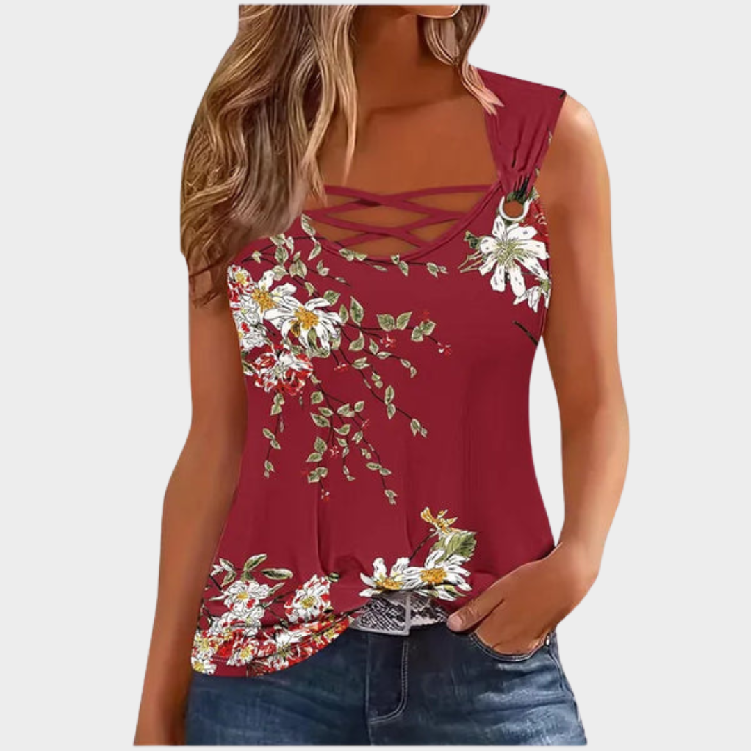 Women’s Sleeveless Hollow-Out Tank Top – Casual Print – Lightweight Relaxed Fit – Multiple Colours