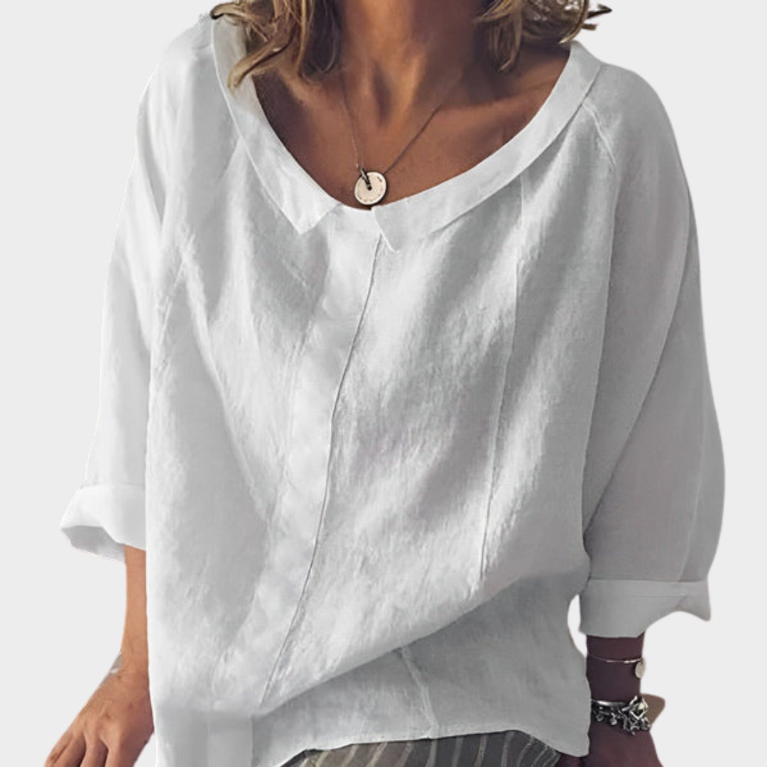 Women's Cotton Long Sleeve Shirt – Turn-Down Collar – Loose Casual Fit – Multiple Colours