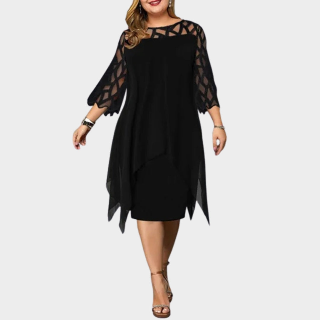 Women's Elegant Midi Evening Dress – Hollow Out Sleeves – O-Neck – Multiple Colours