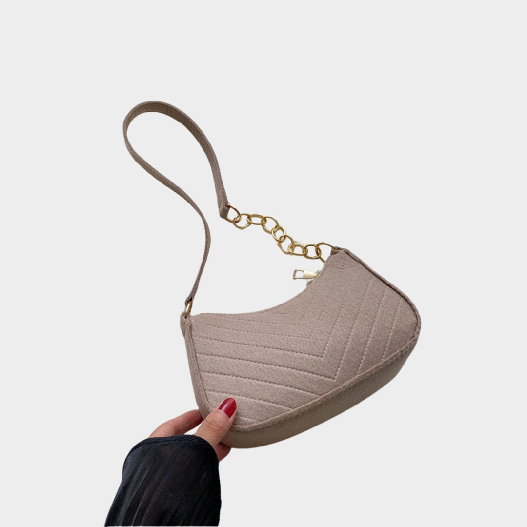 Women’s Felt Mini Shoulder Bag - Casual Lightweight Handbag with Chain in Solid Colors