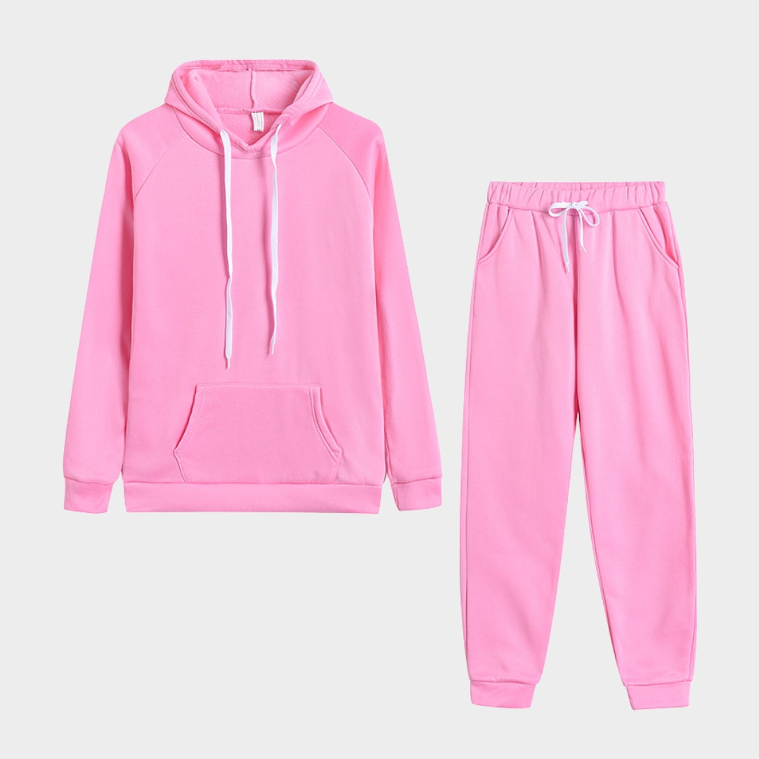Autumn Winter Women's Tracksuit Set - Hoodie and Fleece Pants Outfit, Casual Jogging Clothes (Khaki, Black, Grey and Pink)