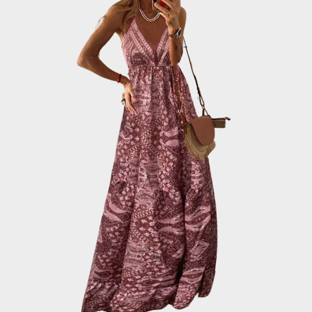 Women's Spaghetti Strap Maxi Dress – Bohemian Style – Vintage Printed – Multiple Colours