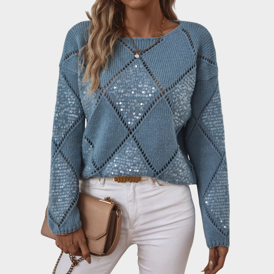 Women Knitted Sequin Sweater – Loose Fit Round Neck Casual Jumper Pullover – Multiple Colours