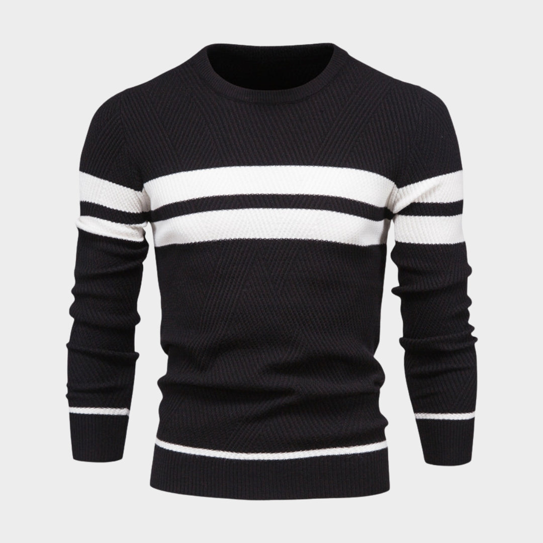 Men's Patchwork O-Neck Sweater – Slim Fit Casual Long Sleeve Warm Knit (Black, Army Green, and More)