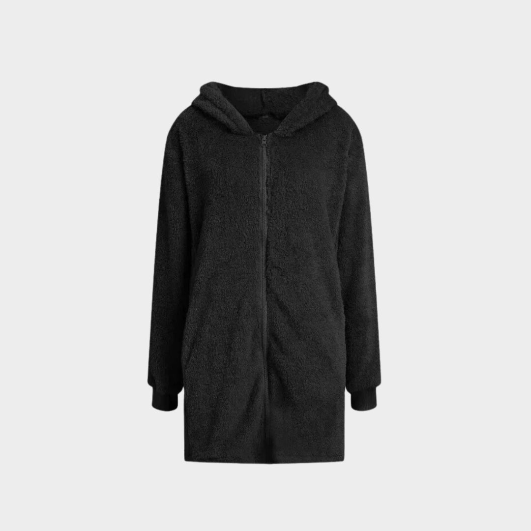 Plush Hooded Jacket for Women – Casual Autumn Winter Outerwear, Brown, Beige, Black