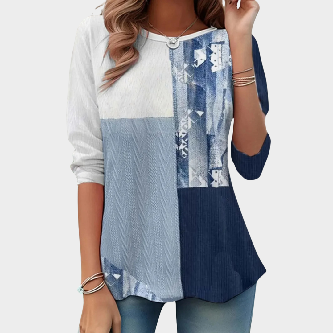 Women’s Vintage Plaid Long Sleeve T-Shirt – Polyester Crew Neck Casual Top – Relaxed Fit Lightweight Printed Blouse – Multiple Colours