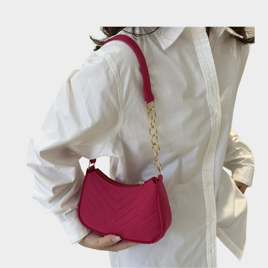 Women’s Felt Mini Shoulder Bag - Casual Lightweight Handbag with Chain in Solid Colors
