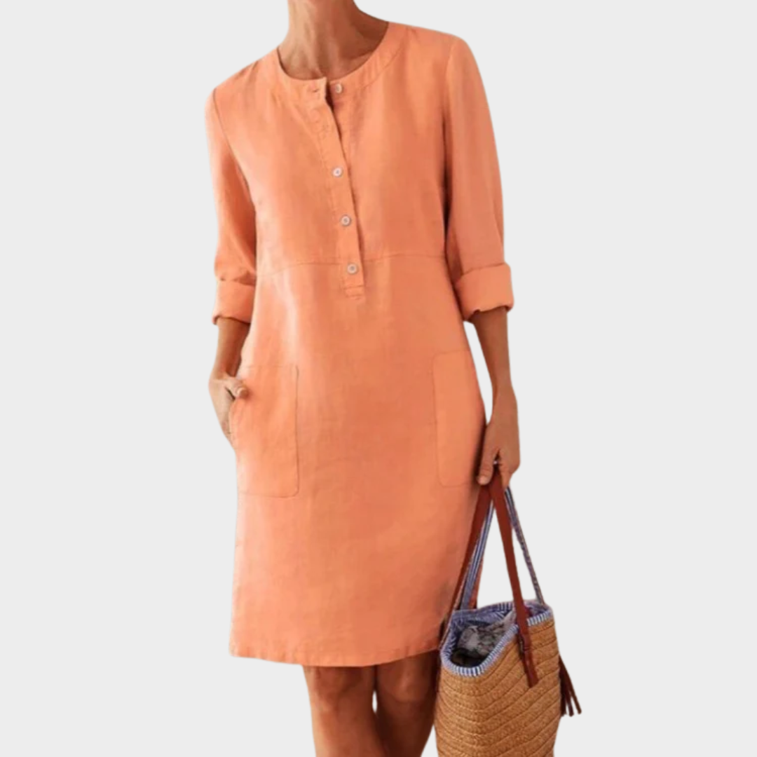 Women’s Long Sleeve Shirt Dress – Relaxed Fit – Button Front – Cotton Blend – Multiple Colours