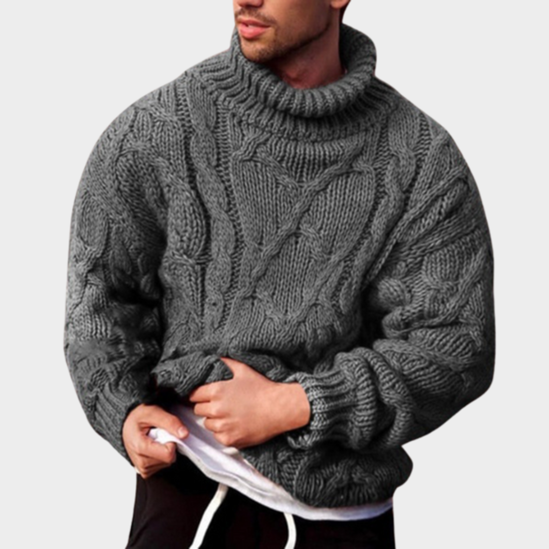 Men's Knitted Turtleneck Sweater – Thickened Wool Blend – Long Sleeve – Ribbed Twist Knit – Multiple Colours