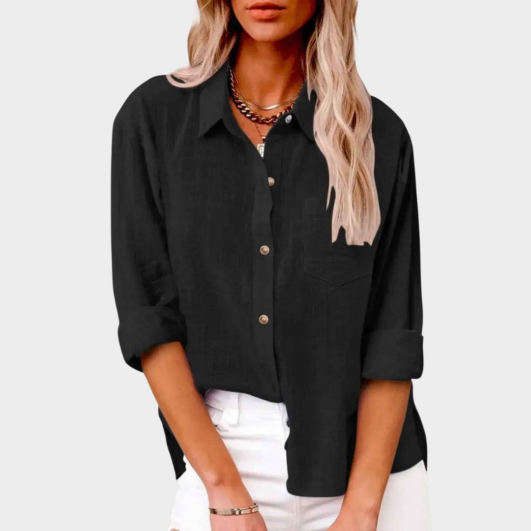 Women Long Sleeve Shirt – Cotton Linen Solid Colour Casual Fit Blouse – Multiple Colours