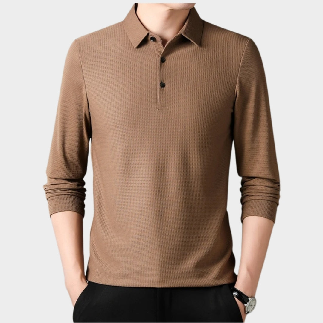 Men's Long Sleeve Polo Shirt - Business Casual Comfortable Summer Top, Black, Grey, and More