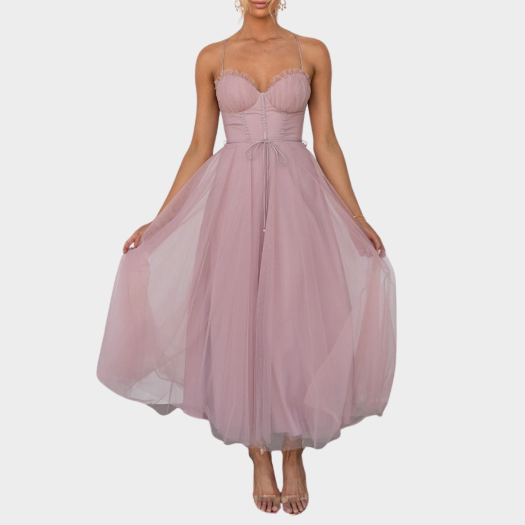 Women's Mesh Suspender Dress – Sleeveless Cocktail Party Dress – Elegant Evening Wear – Multiple Colours
