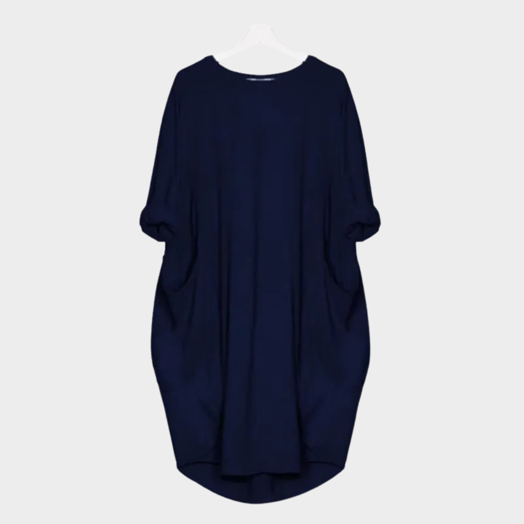 Women’s Loose Fit T-Shirt Dress – O-Neck Mid-Length with Side Pockets – Casual Solid Colour Cotton Blend – Multiple Colours