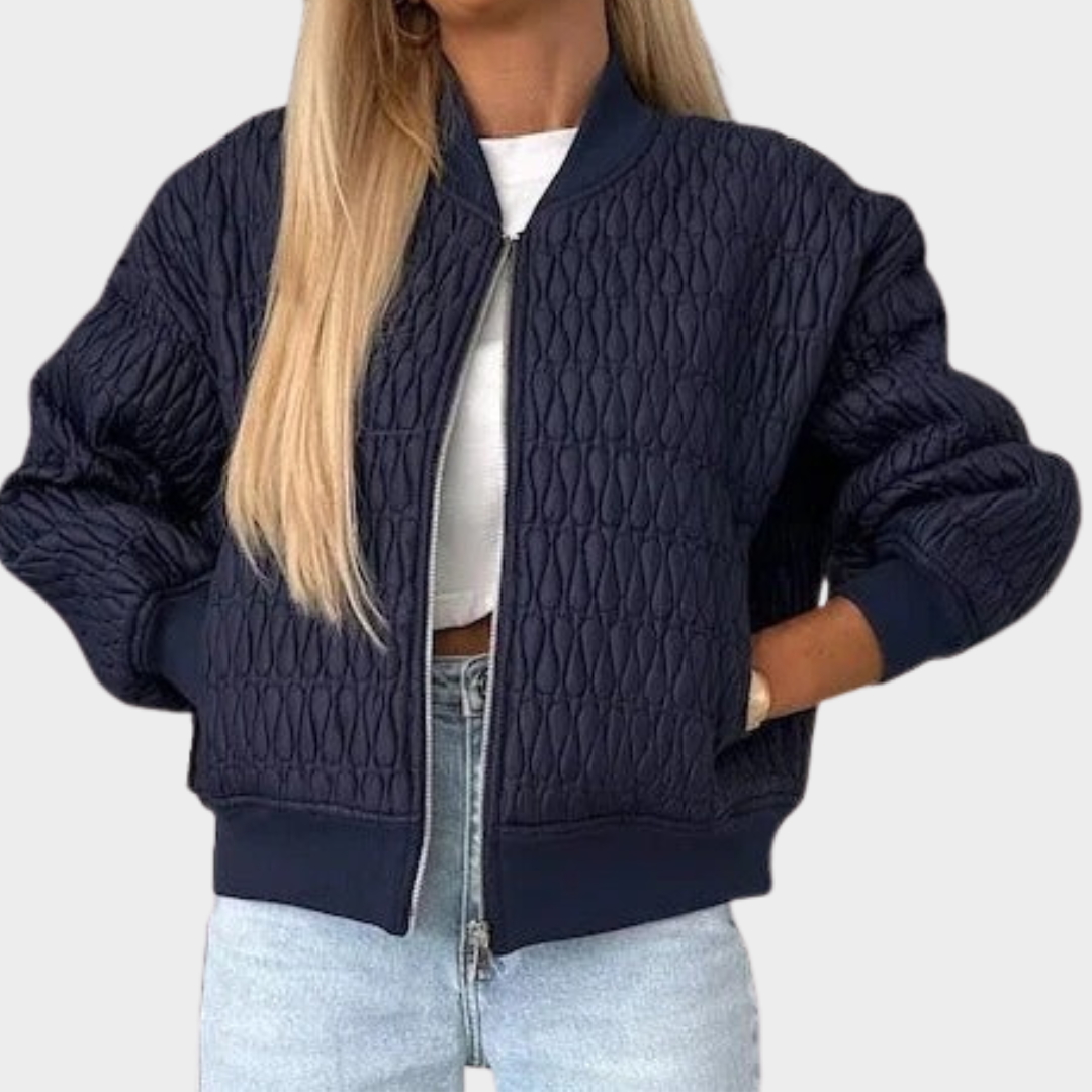 Women's Short Zipper Jacket – Embroidered Cotton Coat with Tailored Fit – Multiple Colours