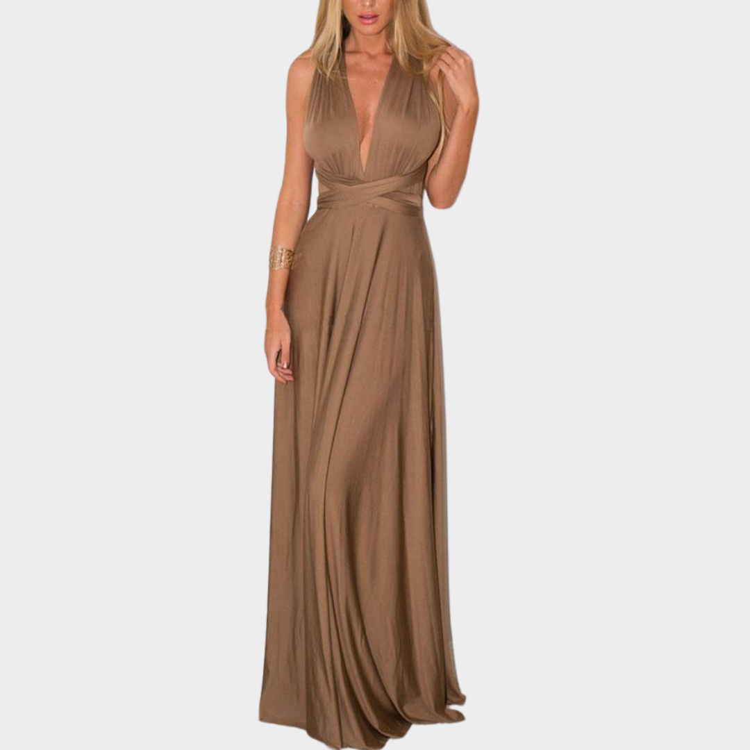 Women's Convertible Bridesmaid Dress – Elegant Pleated Floor-Length Gown – Multiple Colours