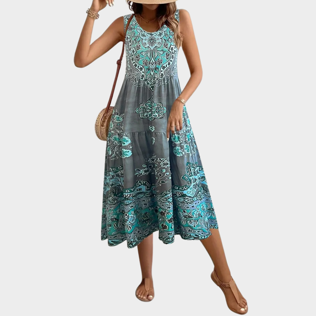 Women Floral Sleeveless Dress – U-Neck – Lightweight Elegant Fit – Multiple Colours