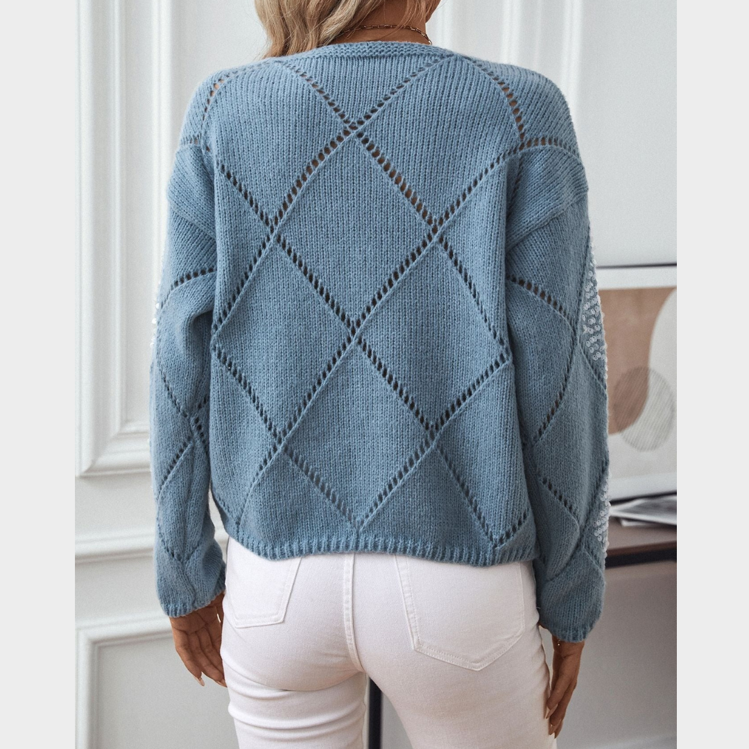 Women Knitted Sequin Sweater – Loose Fit Round Neck Casual Jumper Pullover – Multiple Colours