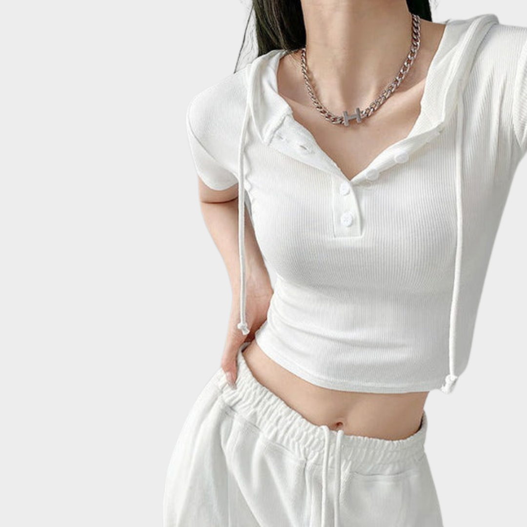 Women's Crop Top – Hooded Button-Up – Casual Sporty Fit – Lightweight & Comfortable – Multiple Colours