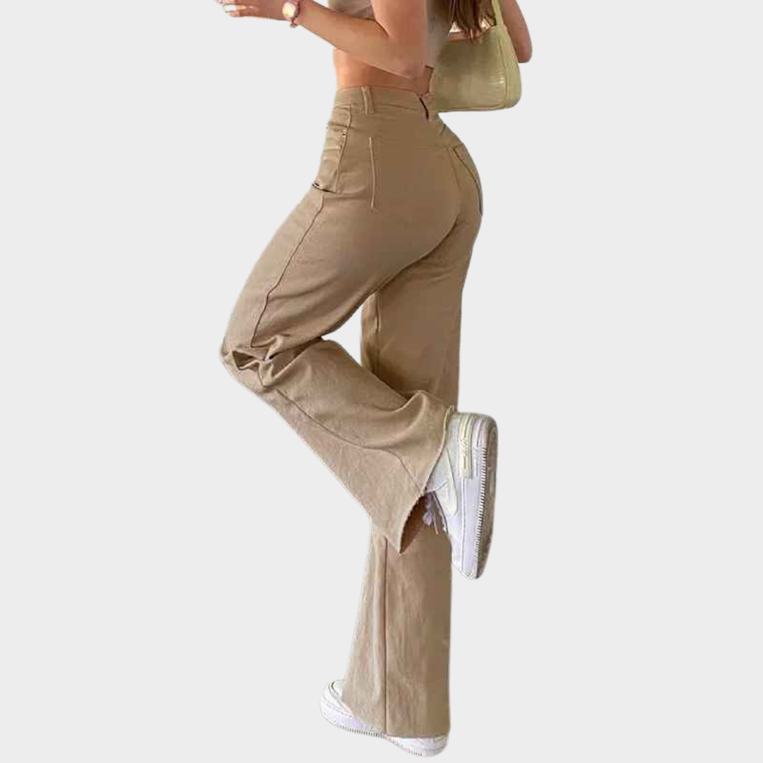 Women's High-Waist Straight-Leg Jeans - Loose Fit Casual Denim Trousers - Zipper Pockets - Multiple Colours