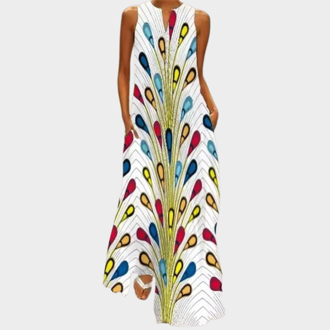 Women’s Sleeveless V-Neck Maxi Dress – Elegant Rainbow Gradient Print – Lightweight Breathable Fit – Multiple Colours